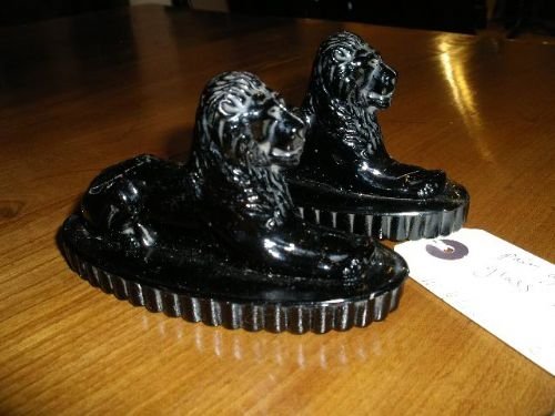 pair of 19th glass lions