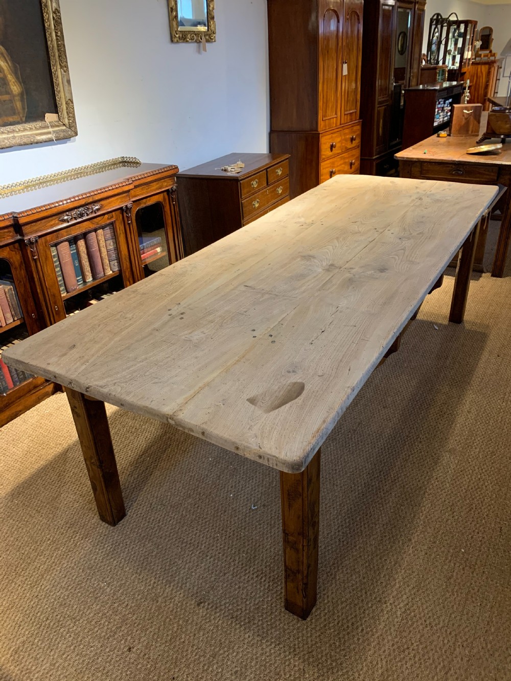 large elm scrubbed topped farmhouse table