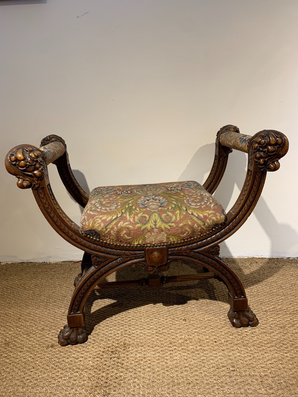 baronial x framed walnut stool