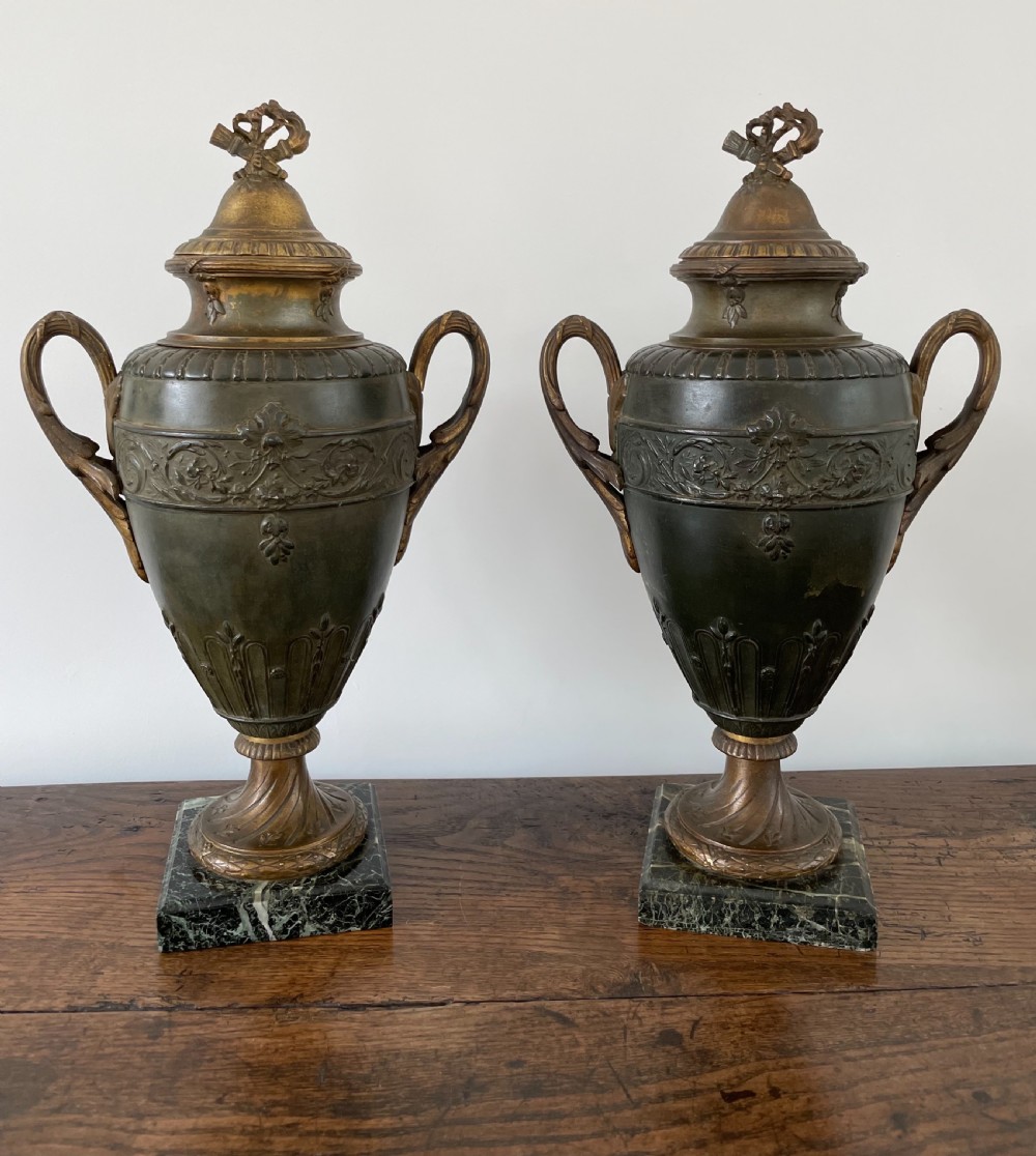 large pair of spelter urns
