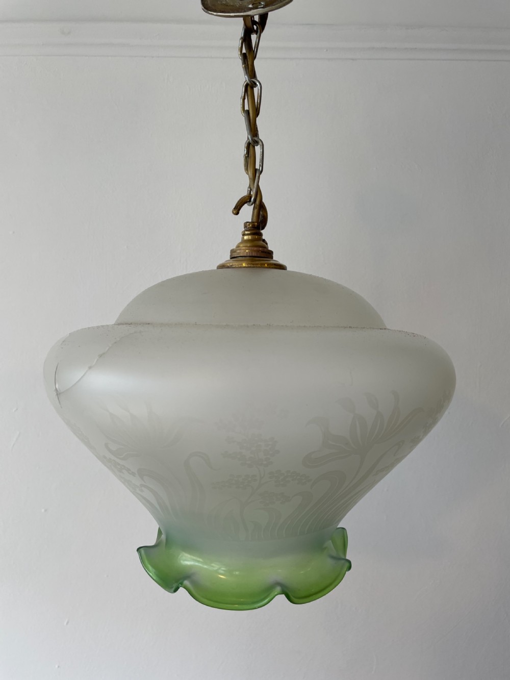 1920s green glass ceiling shade