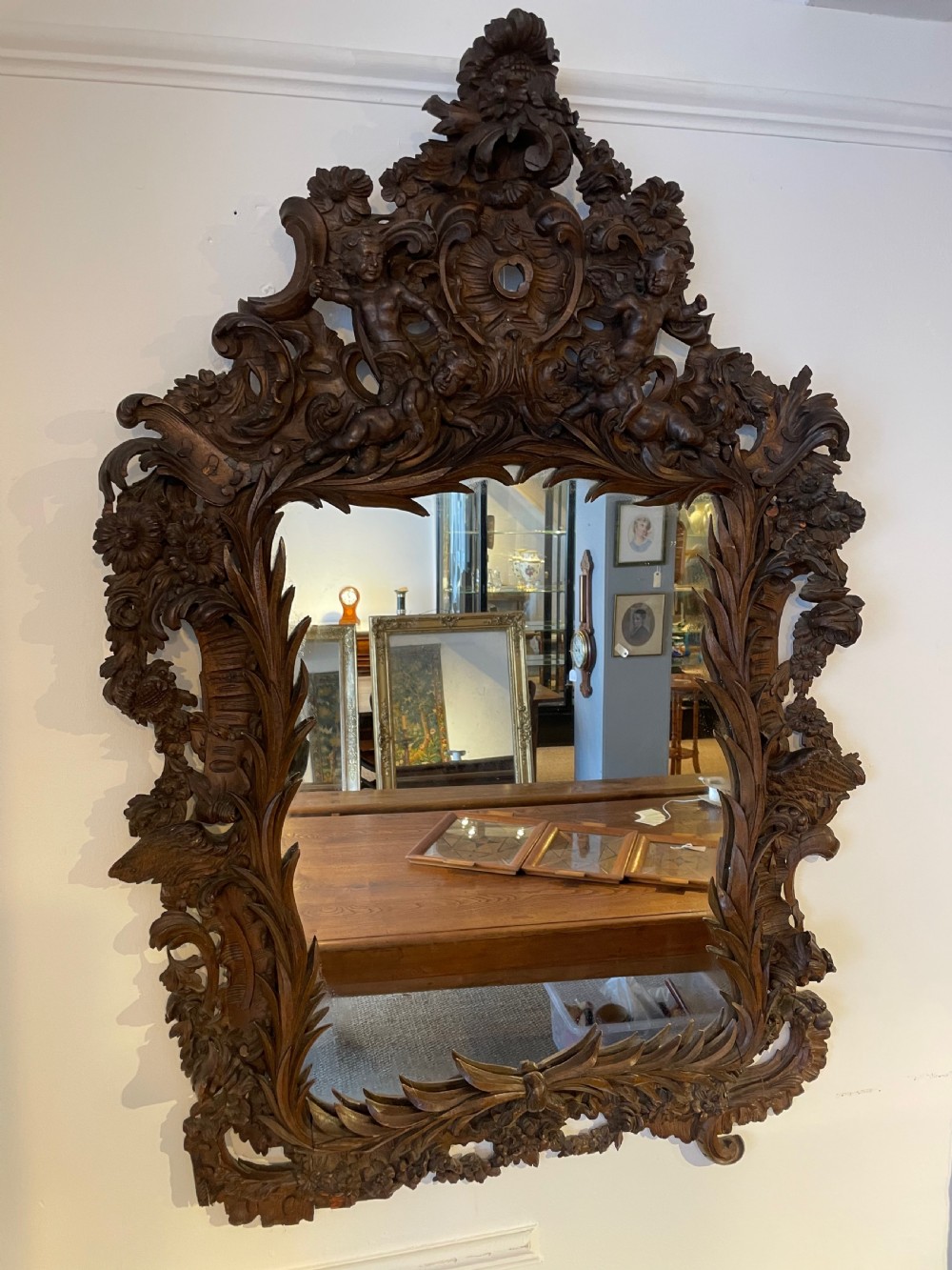 19th century carved walnut mirror