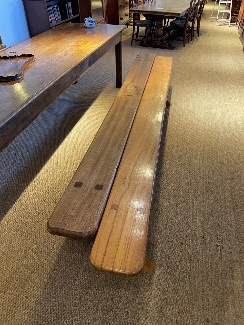 large pair of elm benches