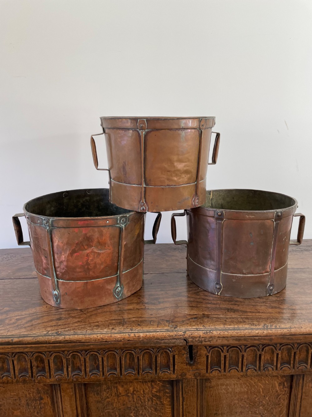 3 antique french water carriers